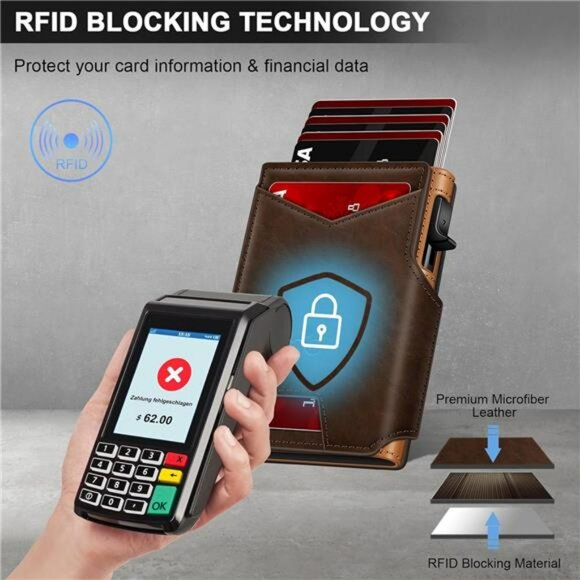 Slim RFID Blocking Wallet for Men Pop Up Card Holder Bifold Metal Credit Case - Picture 3 of 7